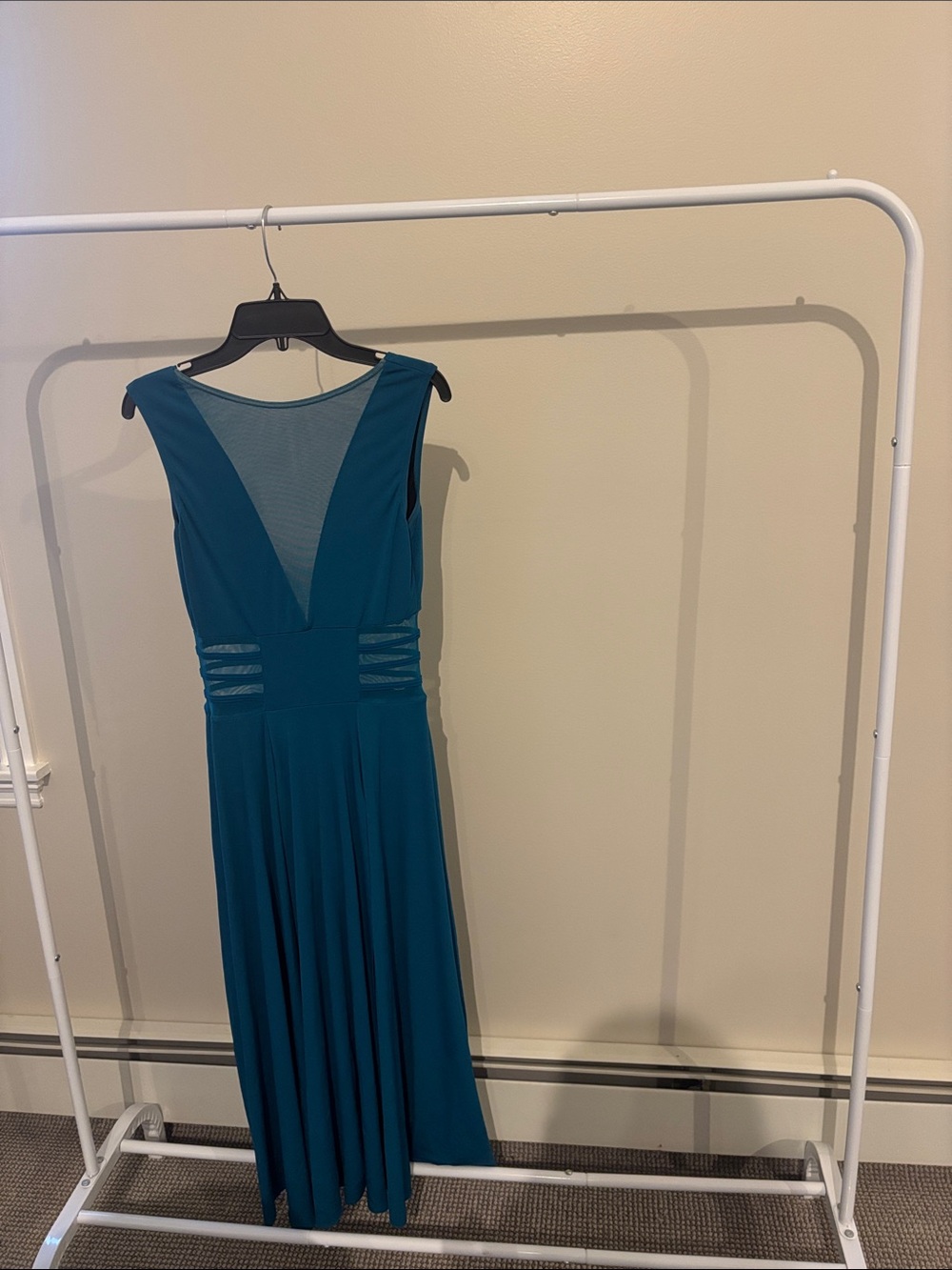 Weissman Teal Mesh-Panel Maxi Dress